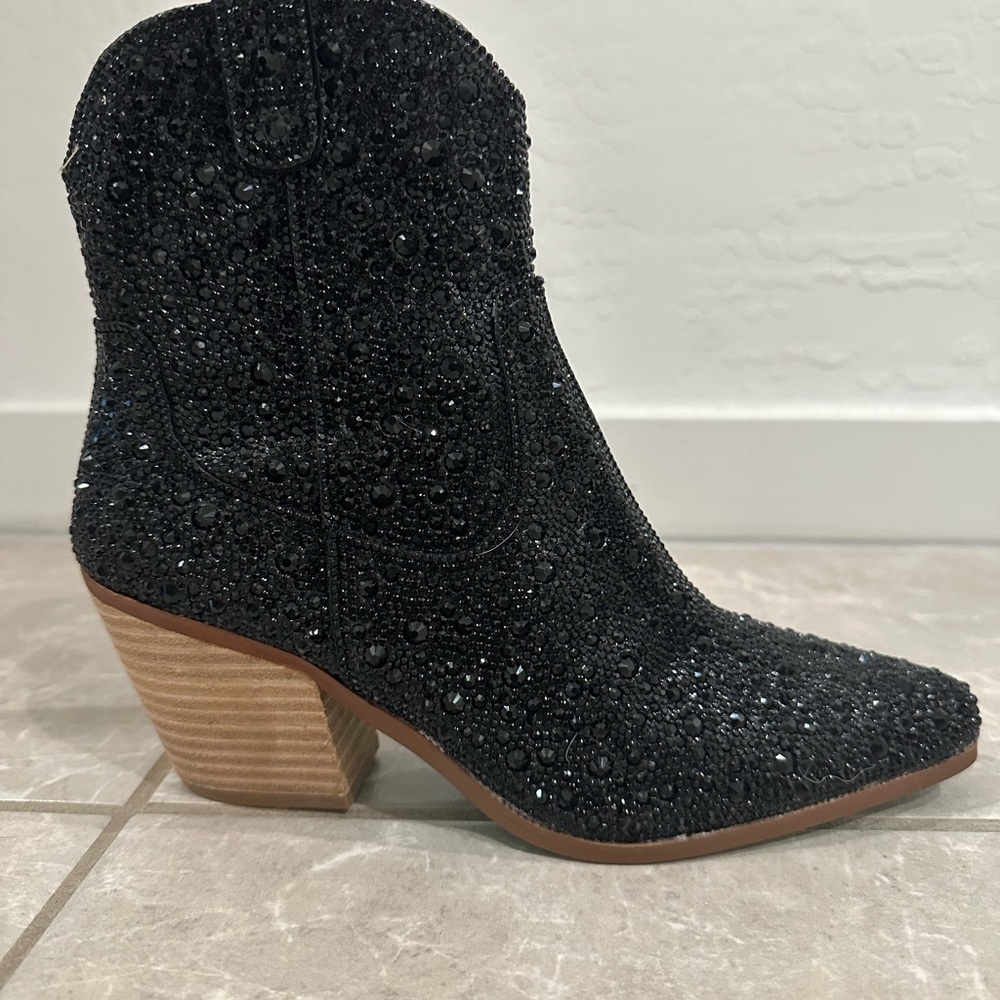 Betsy Johnson rhinestone western boot black